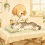 犬が猫にクラニオセイクラルをしている